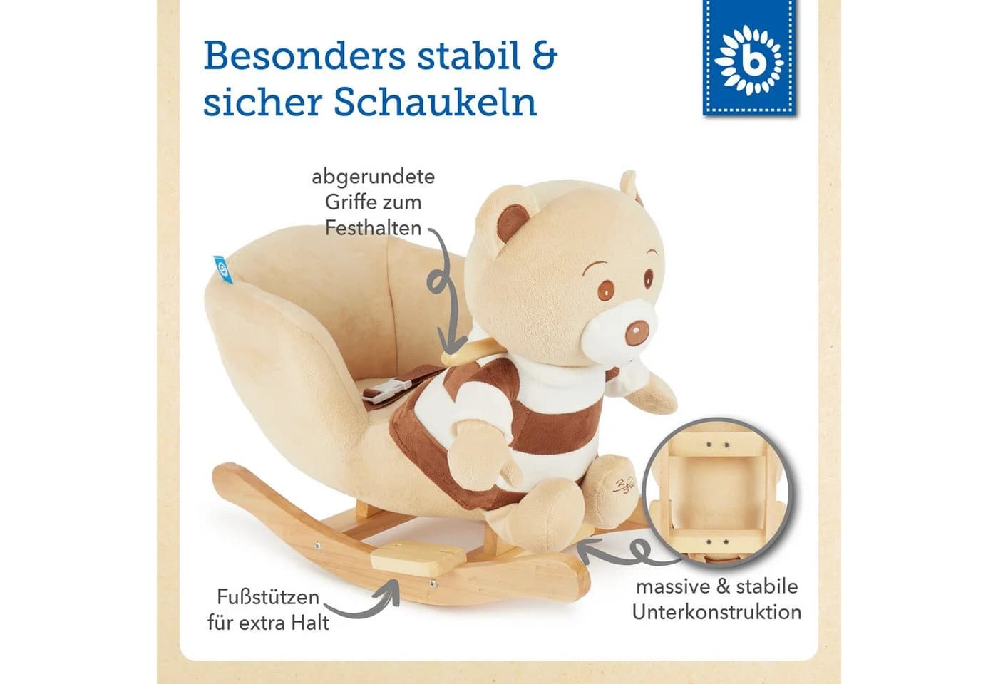 BIECO Schaukeltier Bär Bubu Plüsch mit Holzgestell - Bild 4