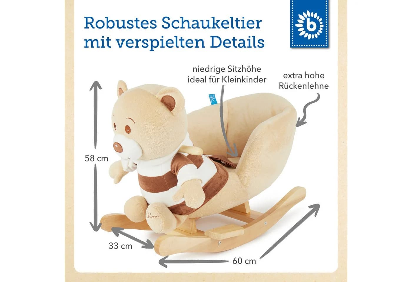 BIECO Schaukeltier Bär Bubu Plüsch mit Holzgestell - Bild 5