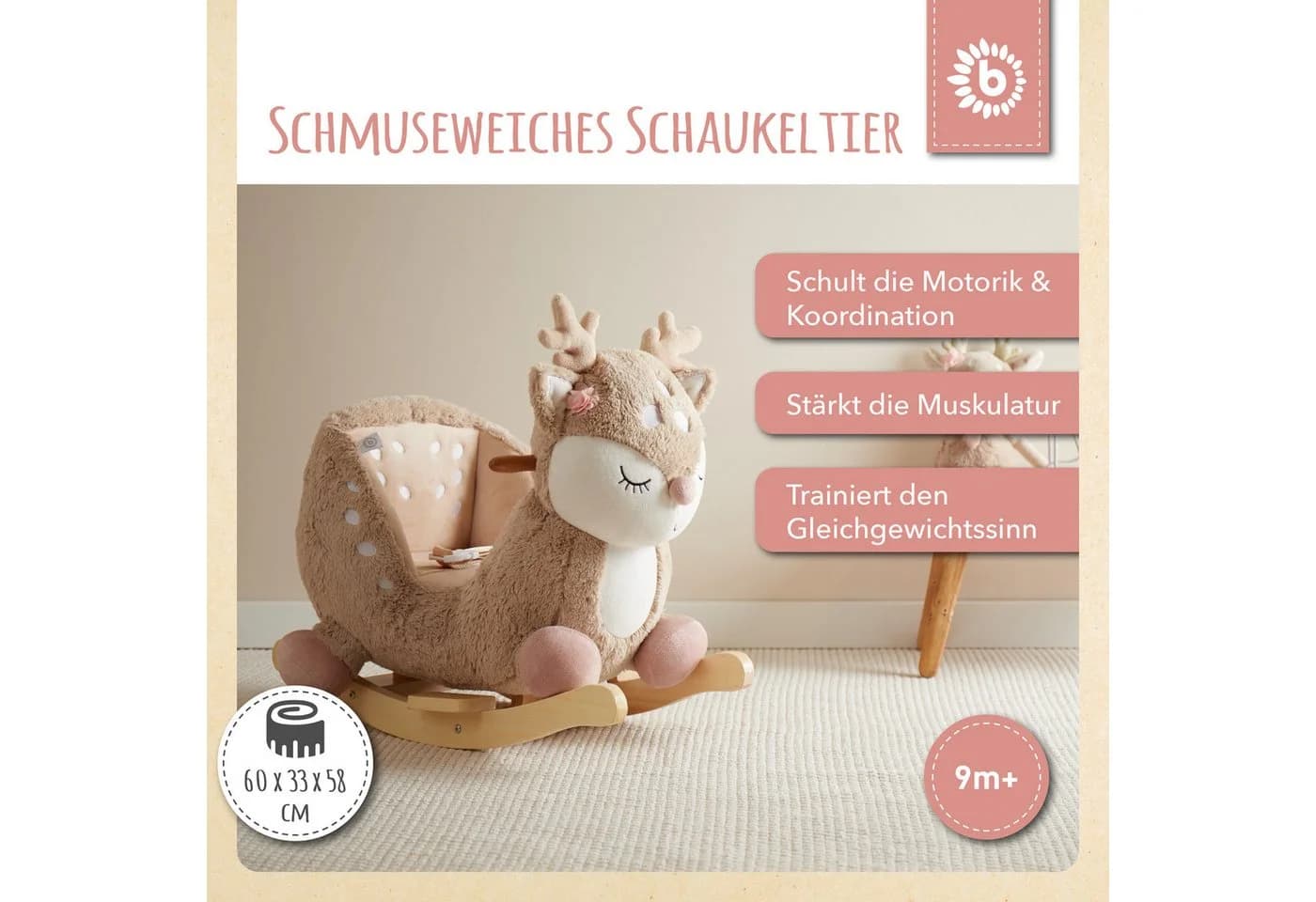 BIECO Schaukeltier Reh Ella Beige Massivholz - Bild 3