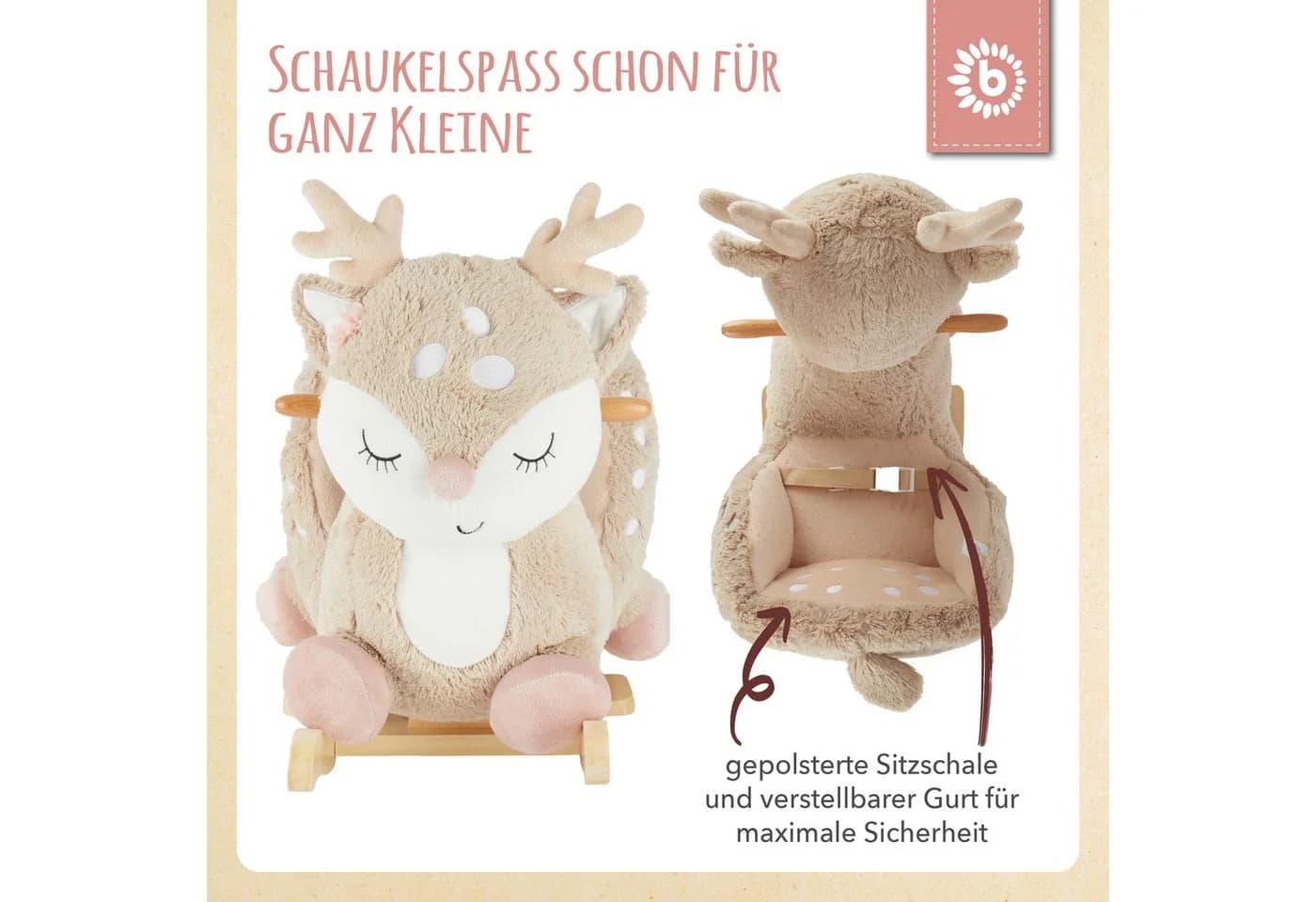 BIECO Schaukeltier Reh Ella Beige Massivholz - Bild 4