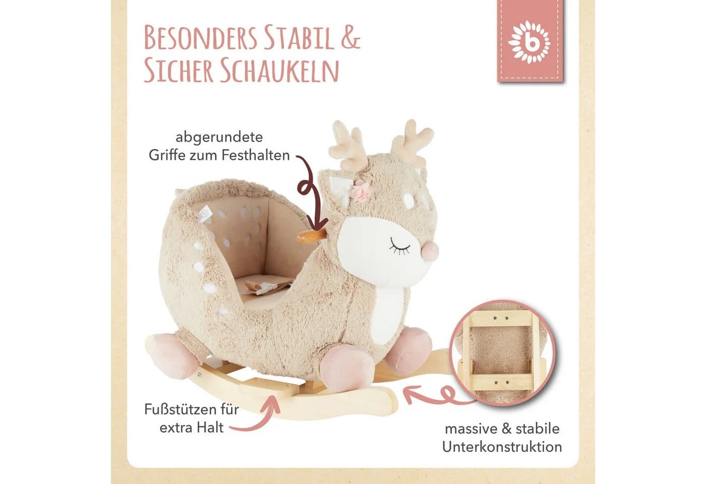 BIECO Schaukeltier Reh Ella Beige Massivholz - Bild 5