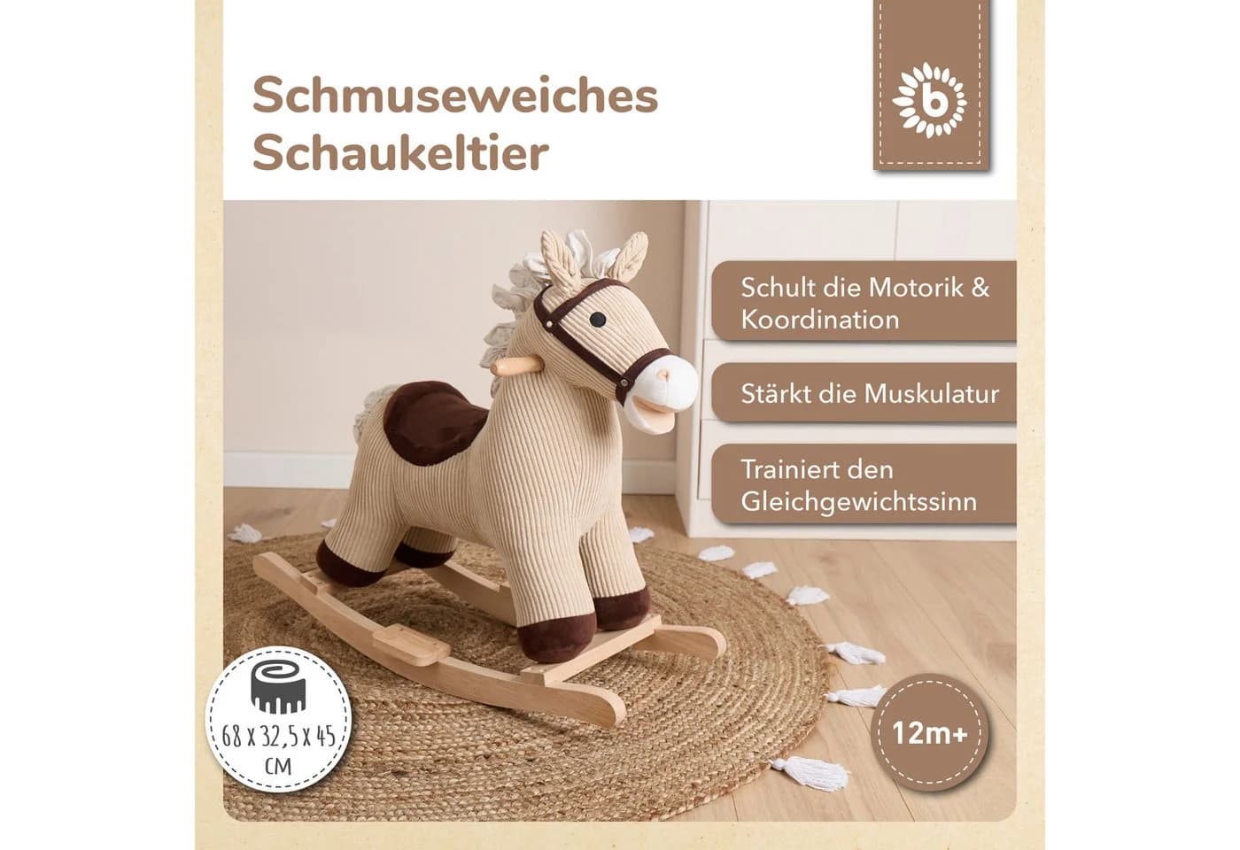 BIECO Schaukelpferd Lucky Cord & Holz Schaukeltier ab 9 Monaten