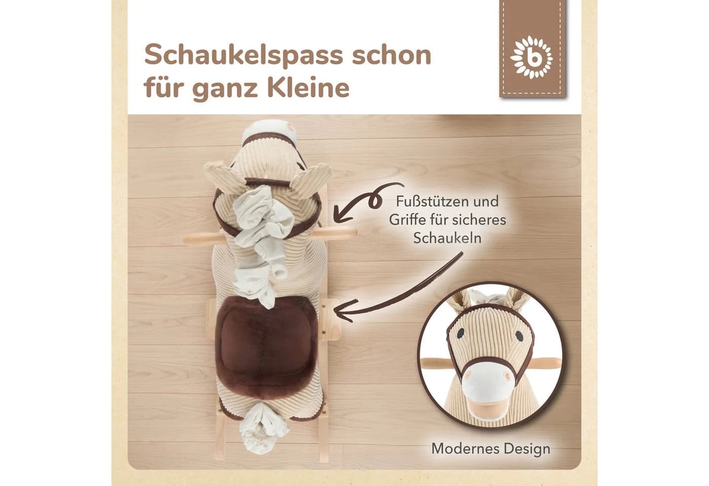 BIECO Schaukelpferd Lucky Cord & Holz Schaukeltier ab 9 Monaten - Bild 3