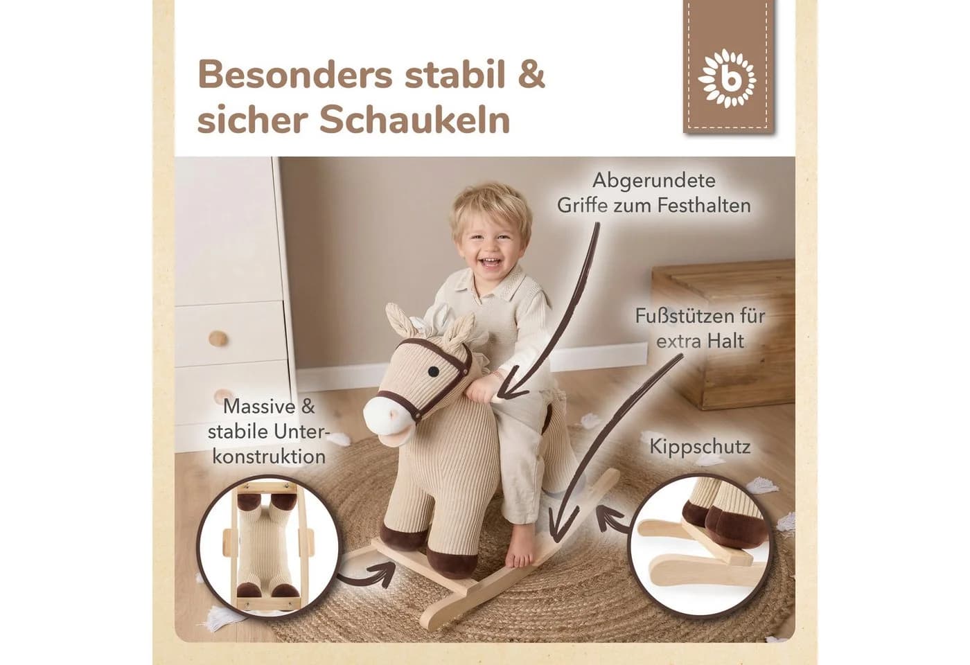BIECO Schaukelpferd Lucky Cord & Holz Schaukeltier ab 9 Monaten - Bild 4