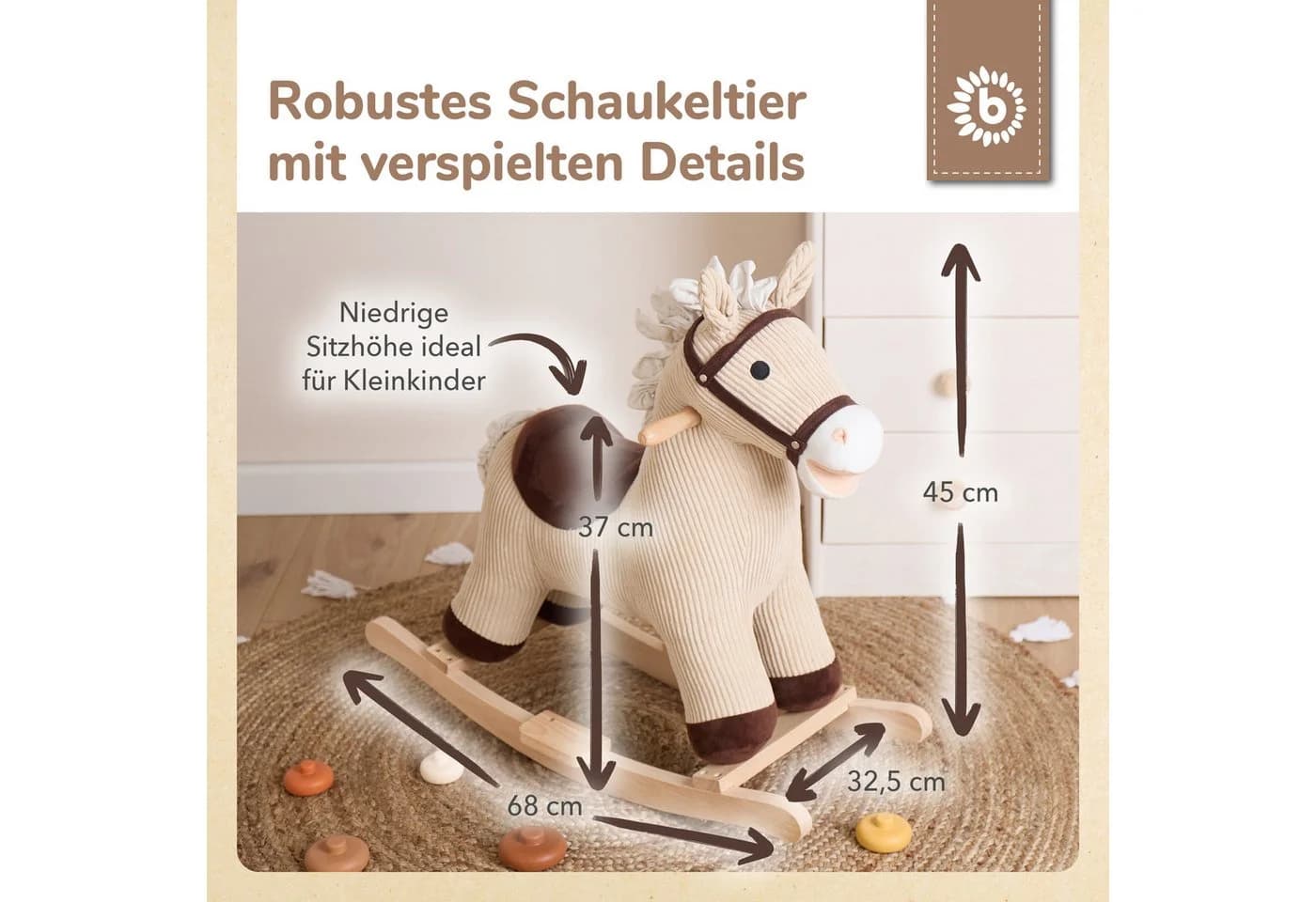 BIECO Schaukelpferd Lucky Cord & Holz Schaukeltier ab 9 Monaten - Bild 5