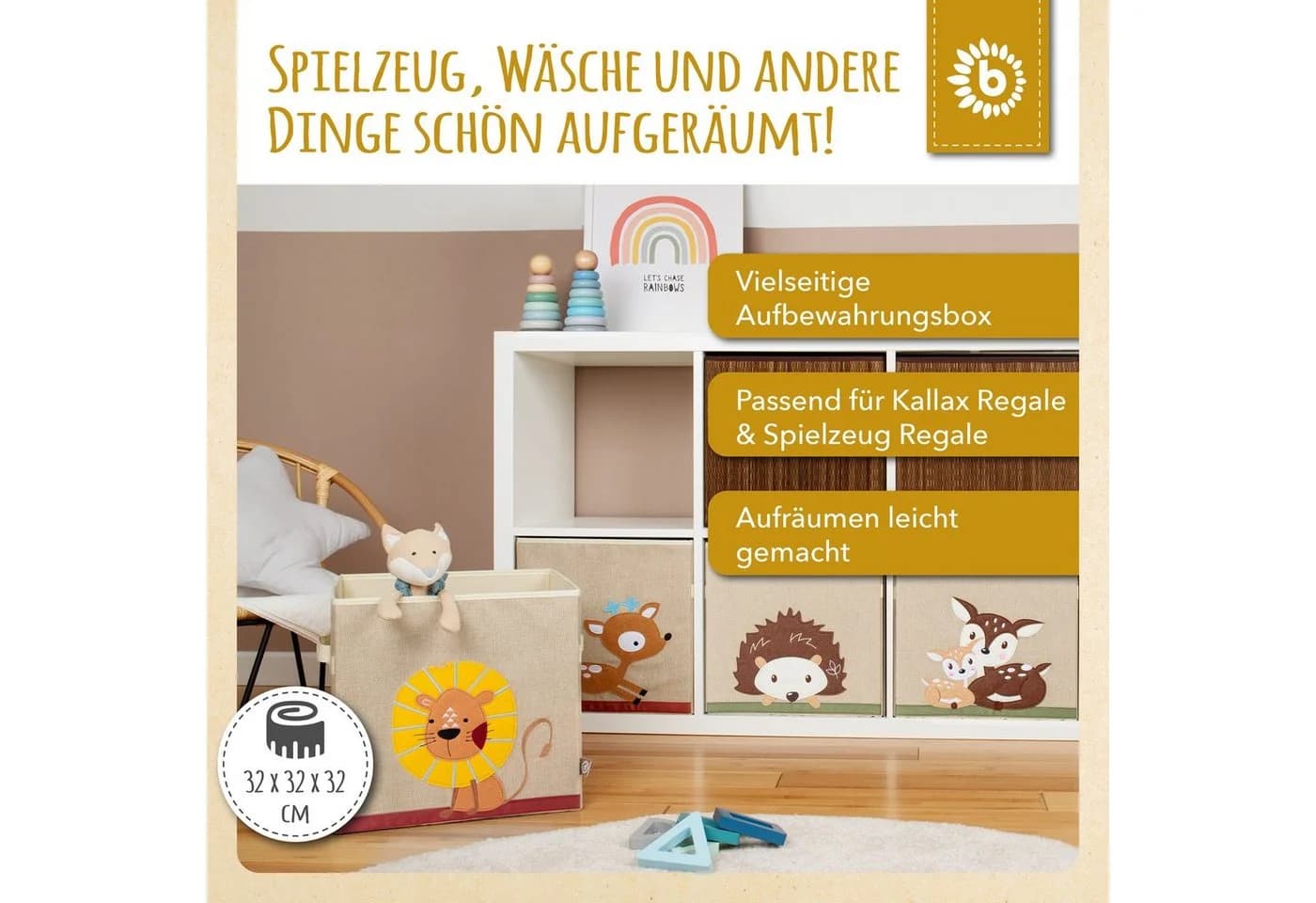BIECO Spielzeugtruhe Löwen 36L Faltbar Kallax Aufbewahrungsbox