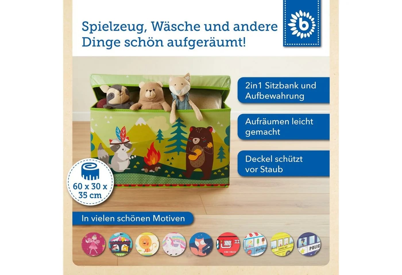 BIECO Spielzeugtruhe Aufbewahrungsbox mit Deckel 60L Faltbar