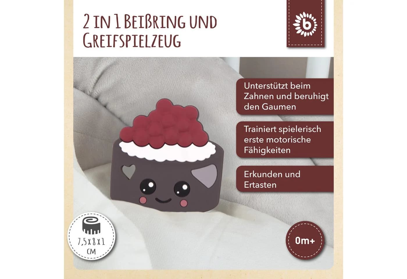 BIECO Silikon Beißring Torte Baby 8 cm