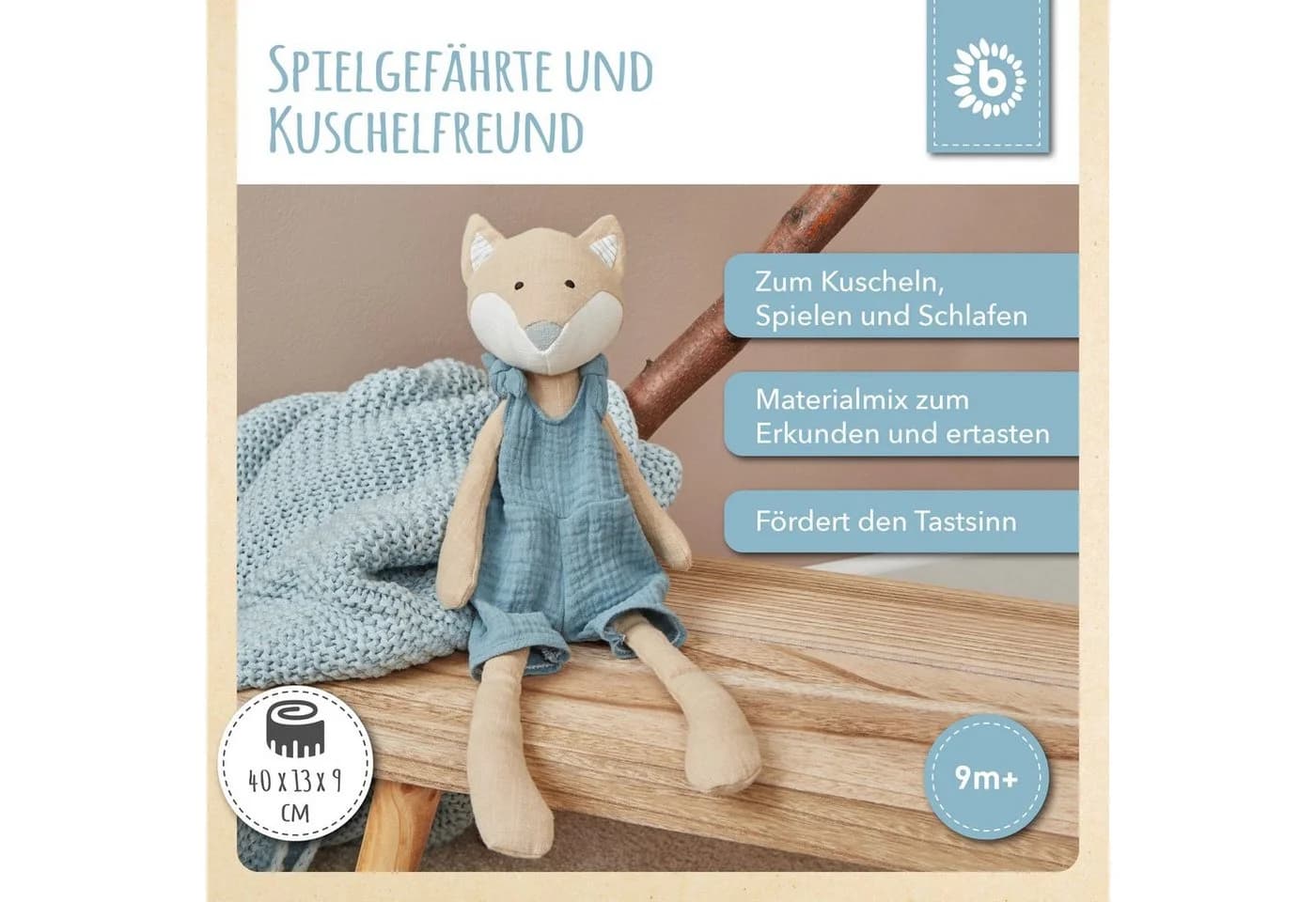 BIECO Plüschfigur Fuchs Kuscheltier Baby aus Leinenstoff & Musselin Beige