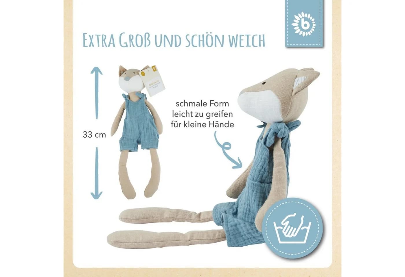 BIECO Plüschfigur Fuchs Kuscheltier Baby aus Leinenstoff & Musselin Beige - Bild 3