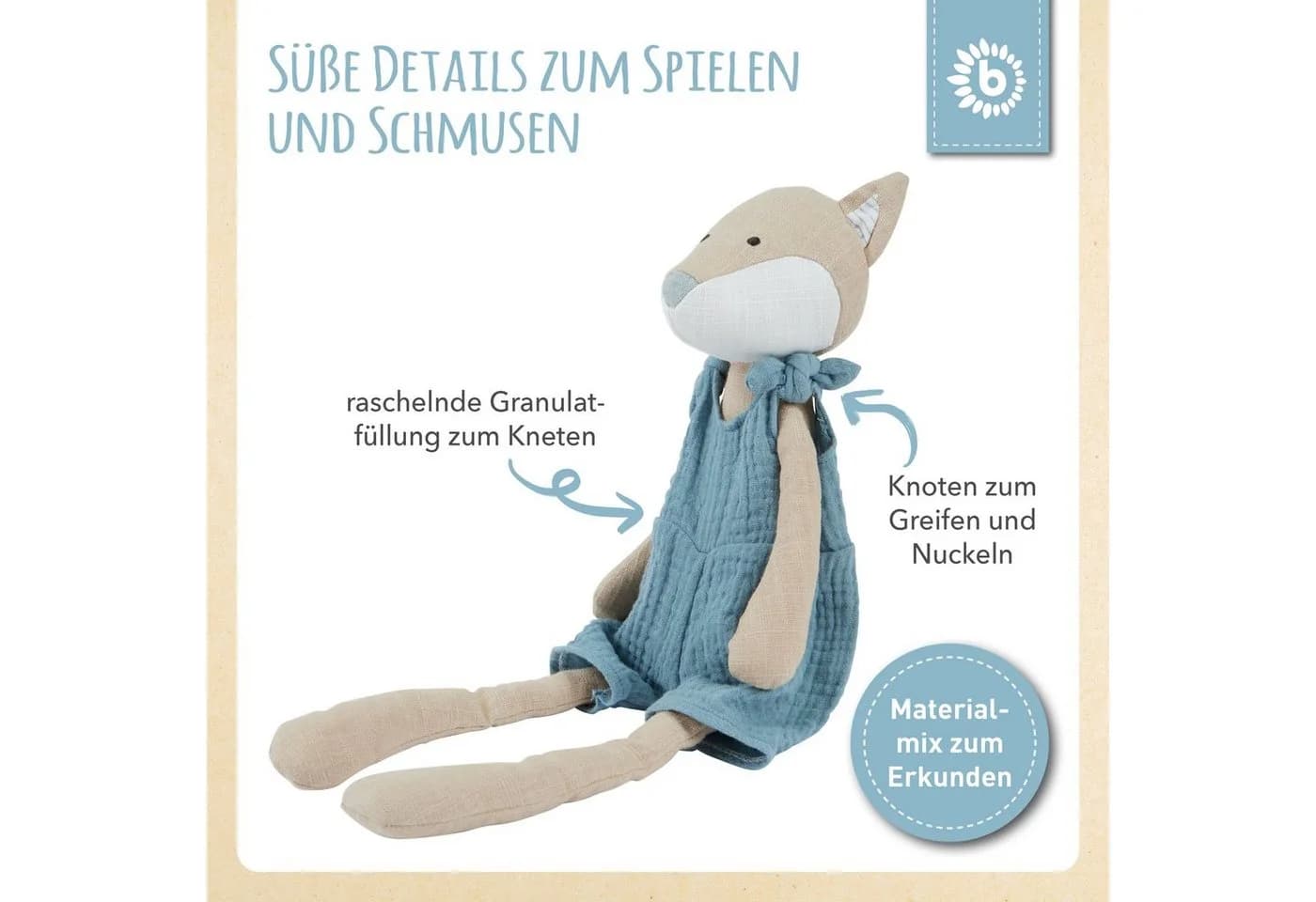 BIECO Plüschfigur Fuchs Kuscheltier Baby aus Leinenstoff & Musselin Beige - Bild 4