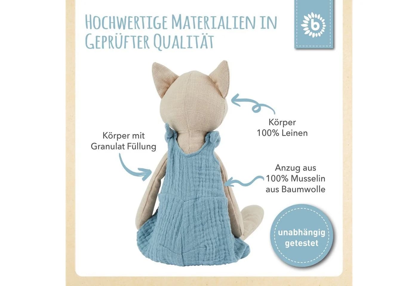 BIECO Plüschfigur Fuchs Kuscheltier Baby aus Leinenstoff & Musselin Beige - Bild 5