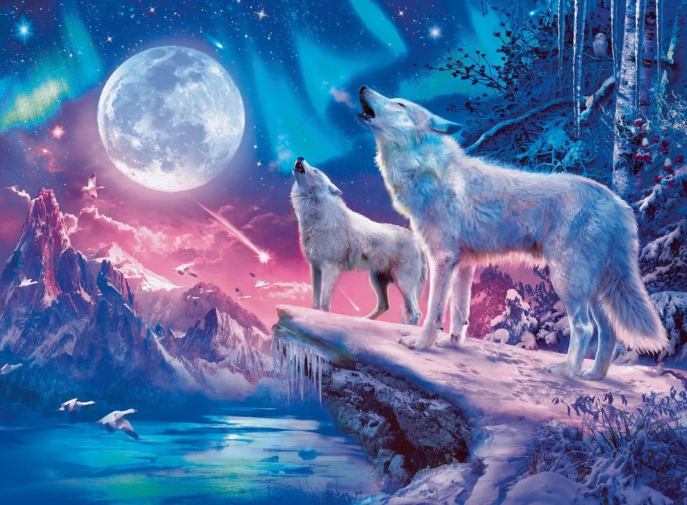 Ravensburger Puzzle Glow in the Dark Wolf im Nordlicht 500 Teile Bunt