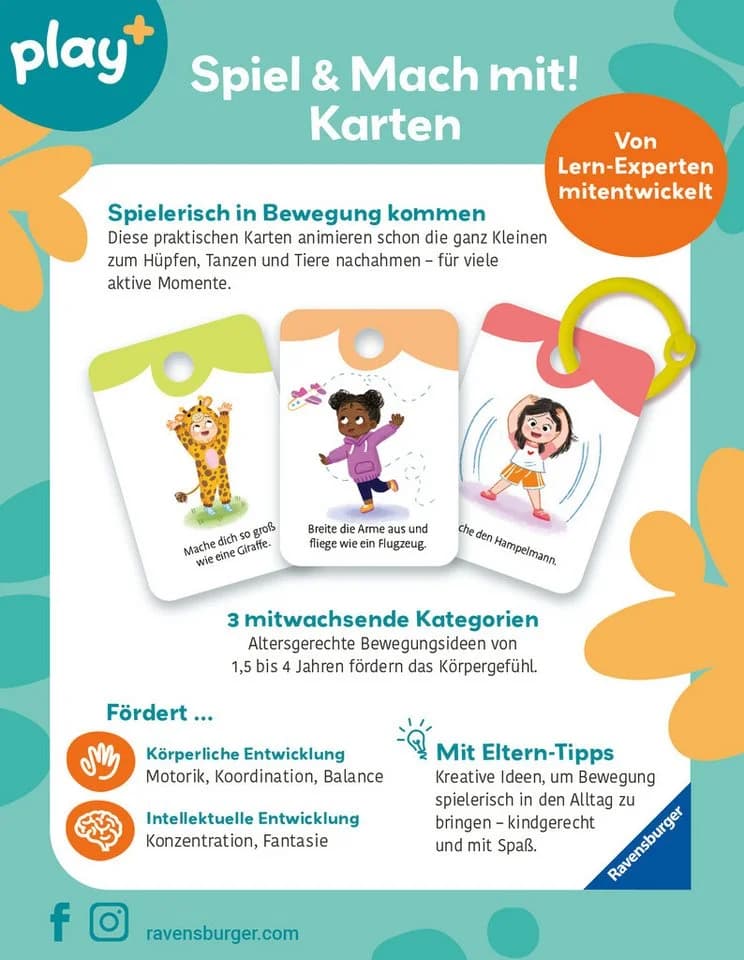 Ravensburger Spiel Play+ Mitmachkarten Hüpfen Tanzen Bewegen Bunt