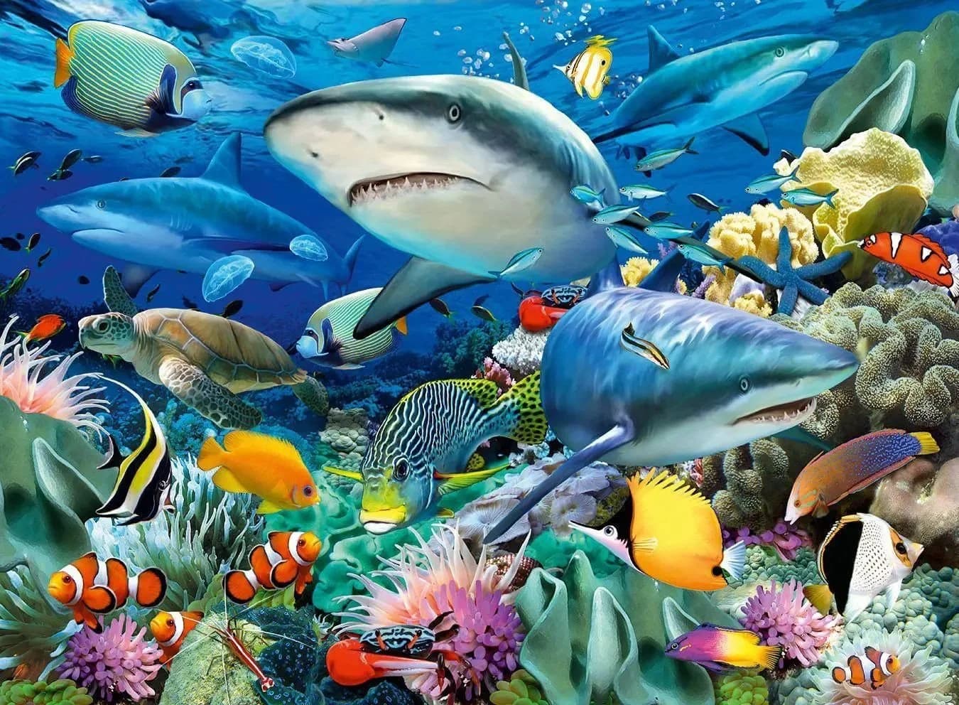 Ravensburger Puzzle Kinderpuzzle 100 XXL Teile - Riff der Haie