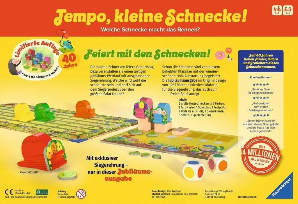 Ravensburger Tempo, kleine Schnecke! 40 Jahre Jubiläumsausgabe Kinderspiel