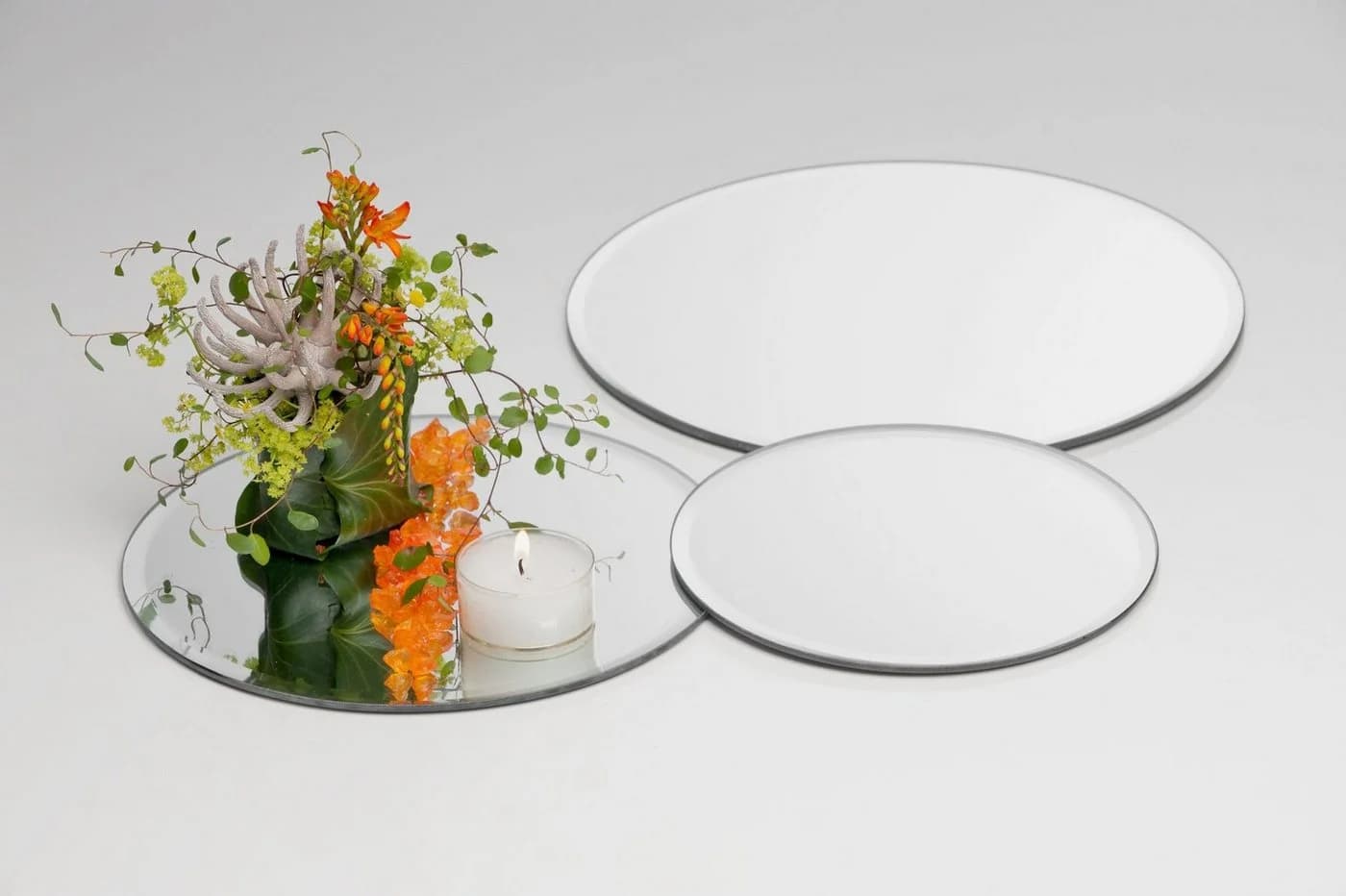 Sandra Rich Kerzentablett Glasplatte Spiegelplatte Mirror rund