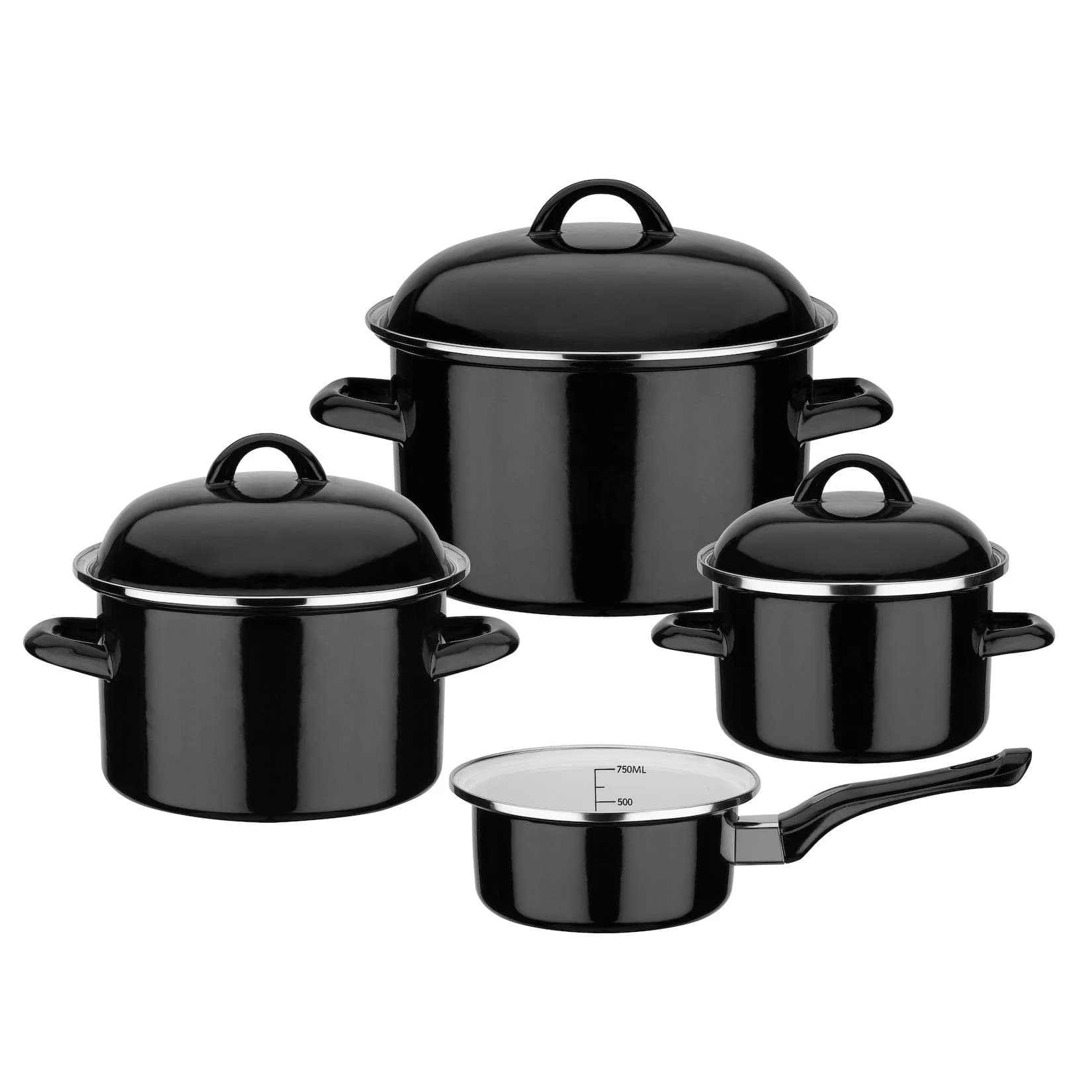 GSW Kochtopf-Set Emaille 7-tlg. Schwarz/Weiß Induktion