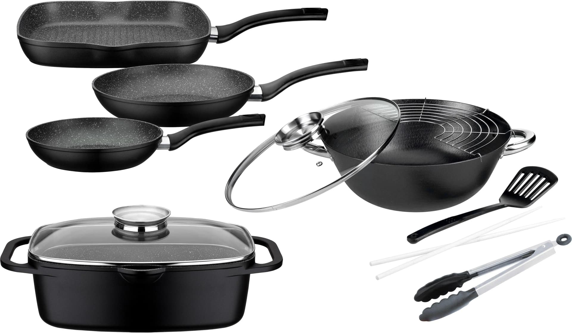 Topf-Set aus Aluminium-Guss in Schwarz