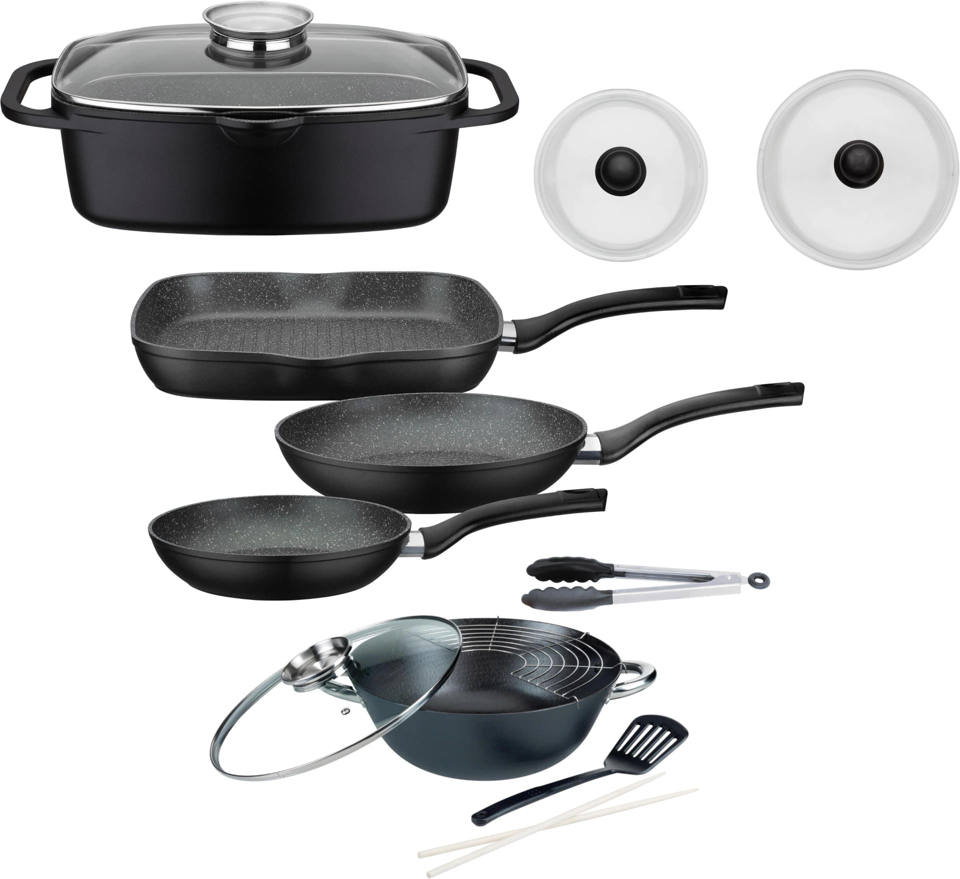 Topf-Set aus Aluminium-Guss, 3-Teilig, Schwarz