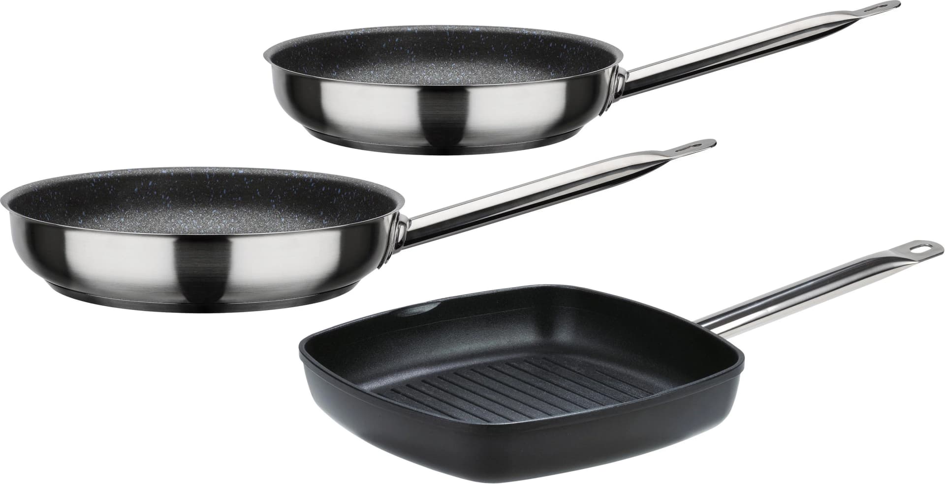 GSW Pfannen-Set Le Chef PROFI Silber/Schwarz Antihaftbeschichtet Induktion