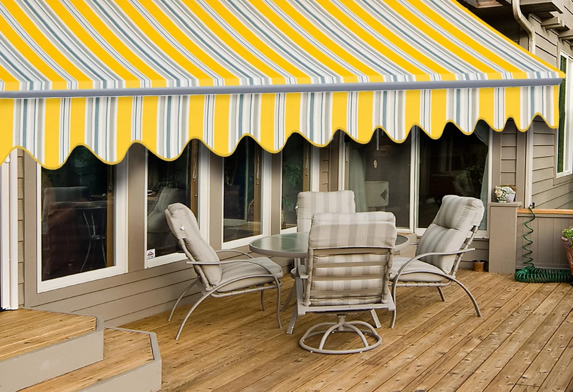 Gelenkarmmarkise WISMAR Gr. 10 Bunt Grau-Gelb-Braun 600cm Polyacryl