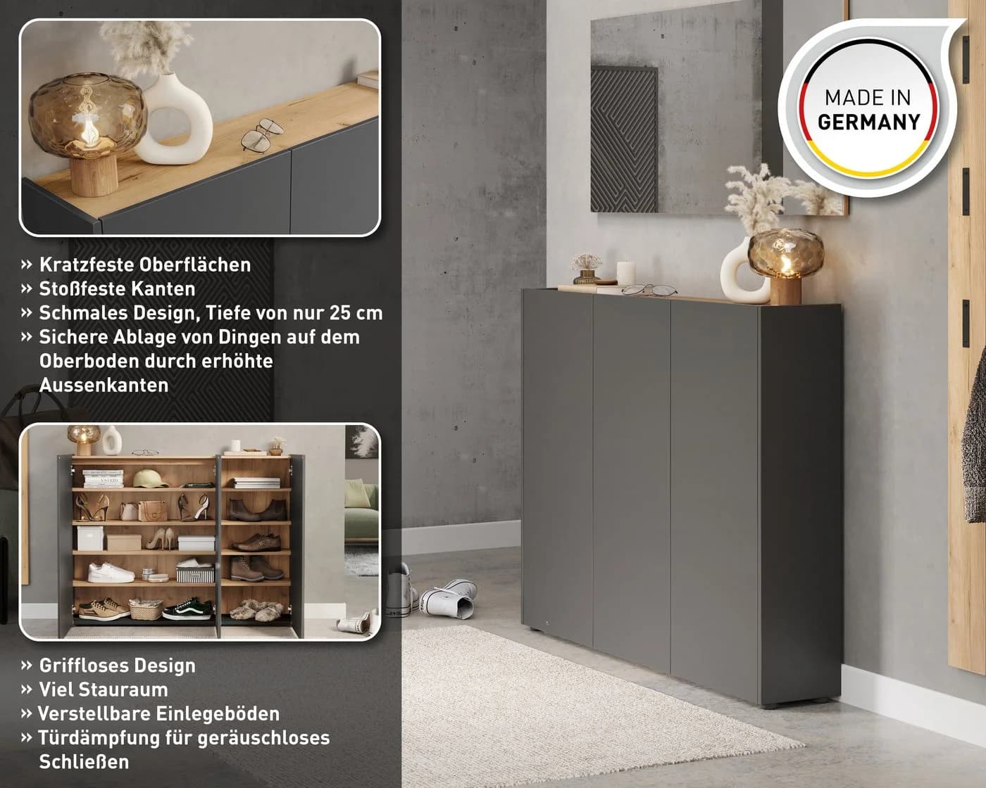 Germania Schuhschrank GW-Libbiano Grau Braun 3 Türen - Bild 3