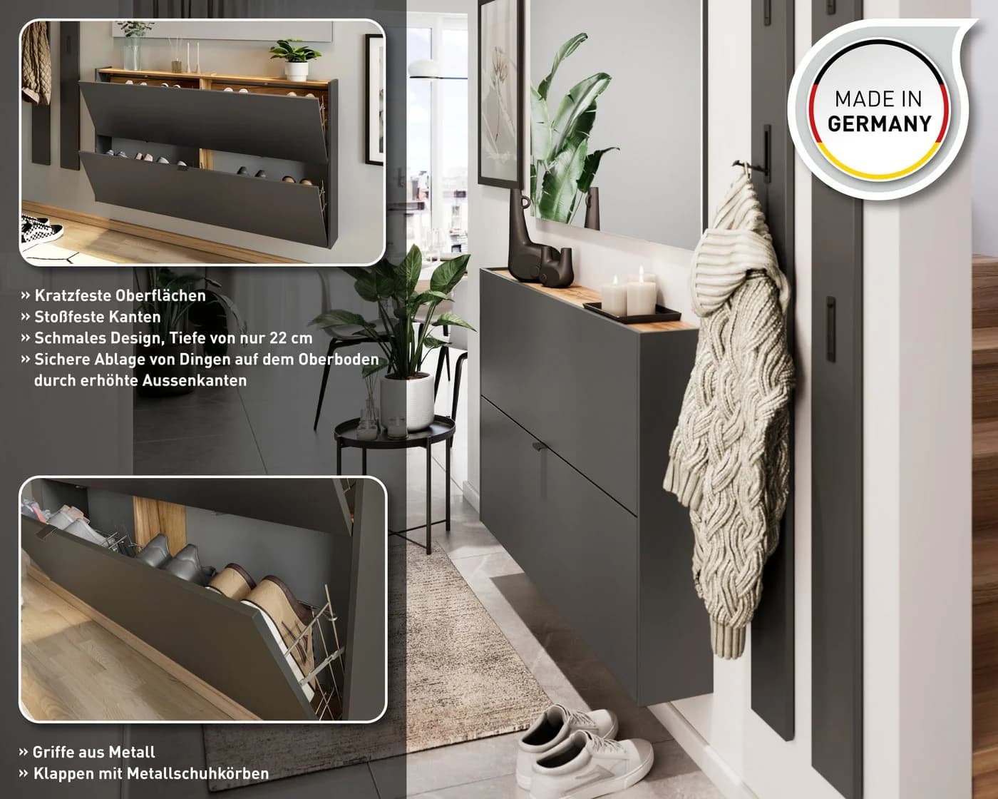 Germania Ameca Schuhschrank Grau Braun Hängend 2 Klappen - Bild 3