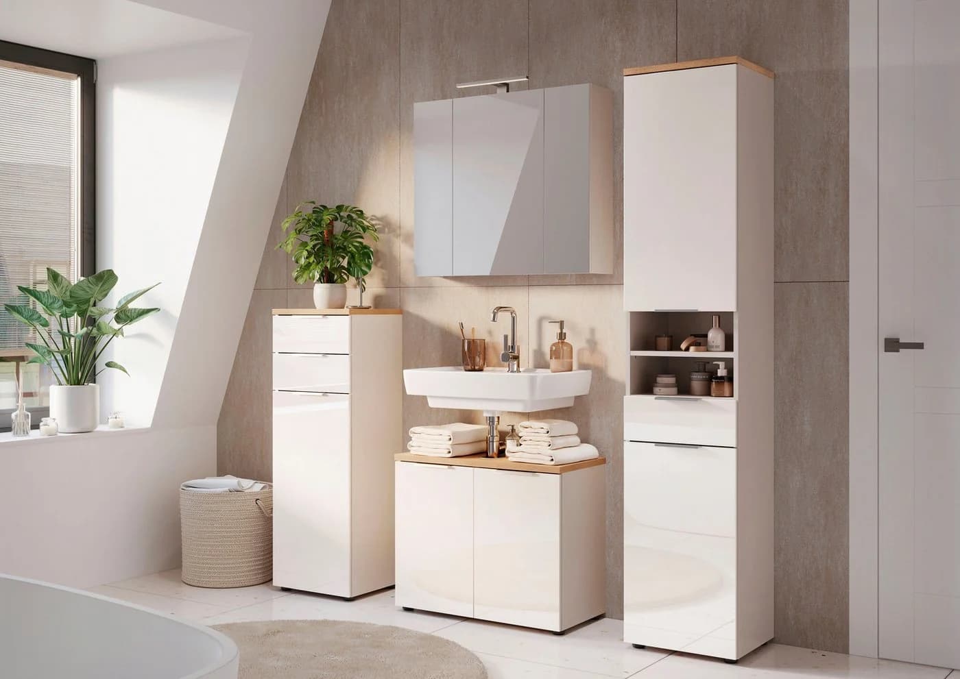 Midischrank GERMANIA Tavira Glasfronten Kaschmir