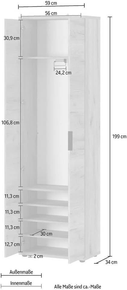 Germania Garderobenschrank Fremont Braun mit Kleiderstange - Bild 4
