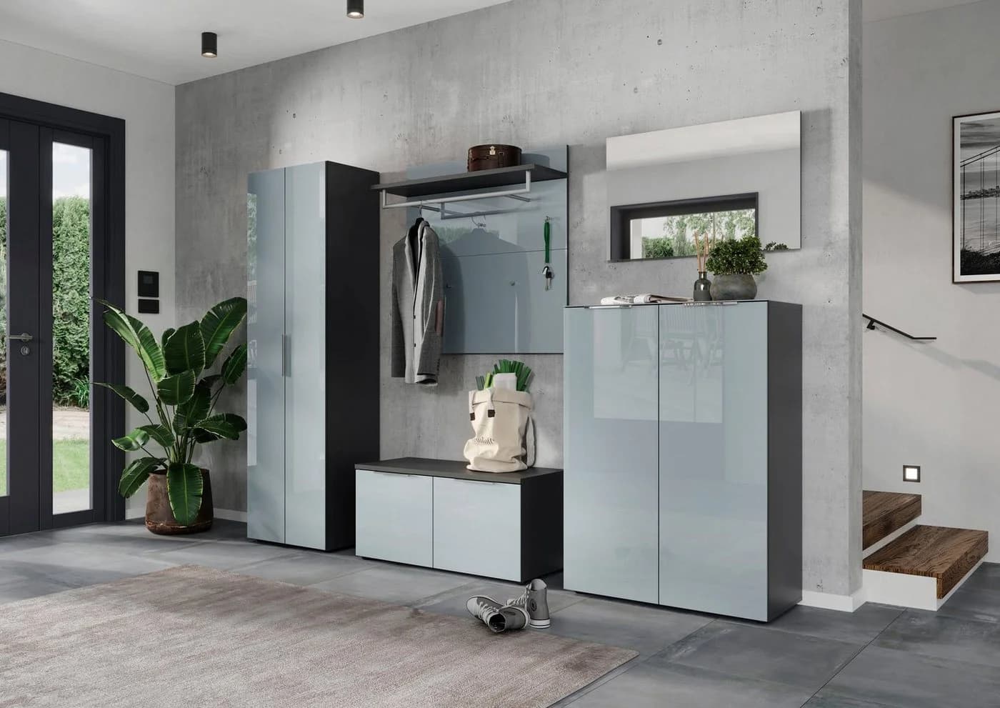 Germania Schuhschrank Oakland Grau Silbergrau mit Glastüren