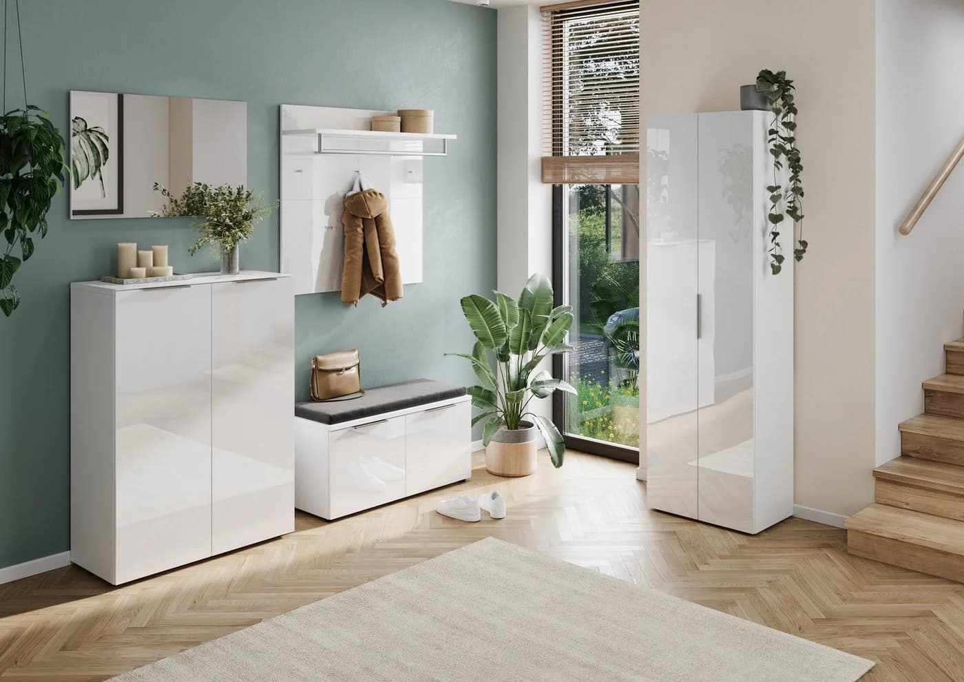 Garderobenpaneel GERMANIA Oakland Weiß Hochglanz Glas Metall