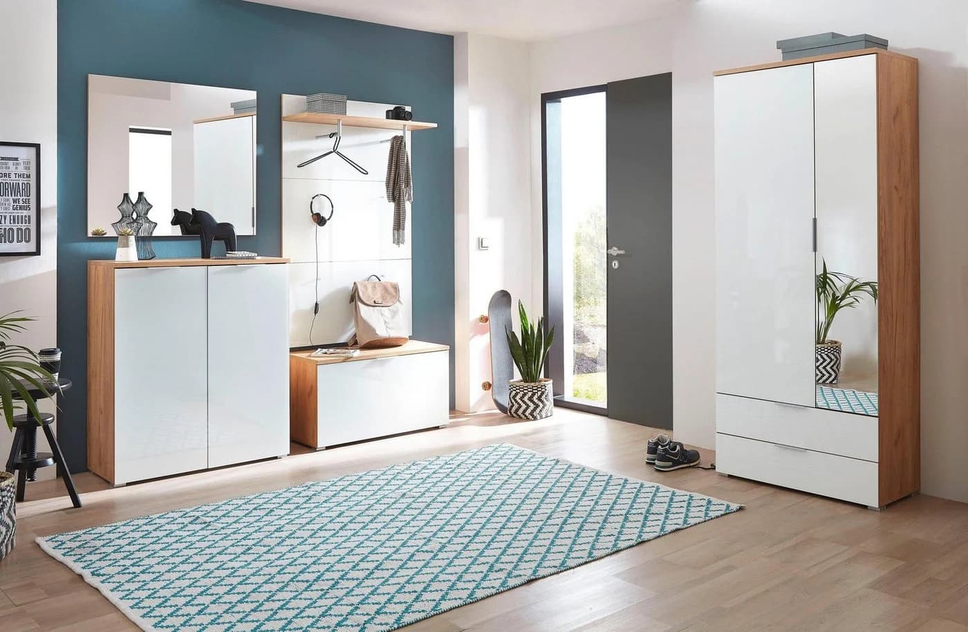 Germania Garderobenschrank GW-Telde Weiß/Nachbildung Eiche - Bild 4