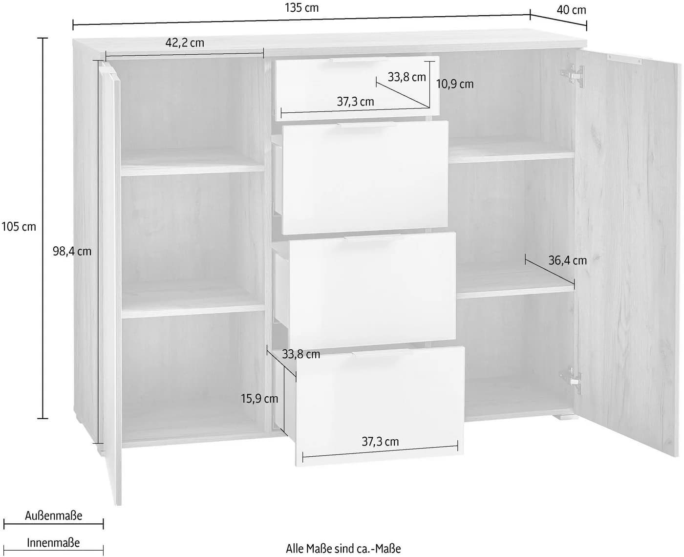 Germania Sideboard GW-Telde Weiß Eiche Glas Soft-Close - Bild 5