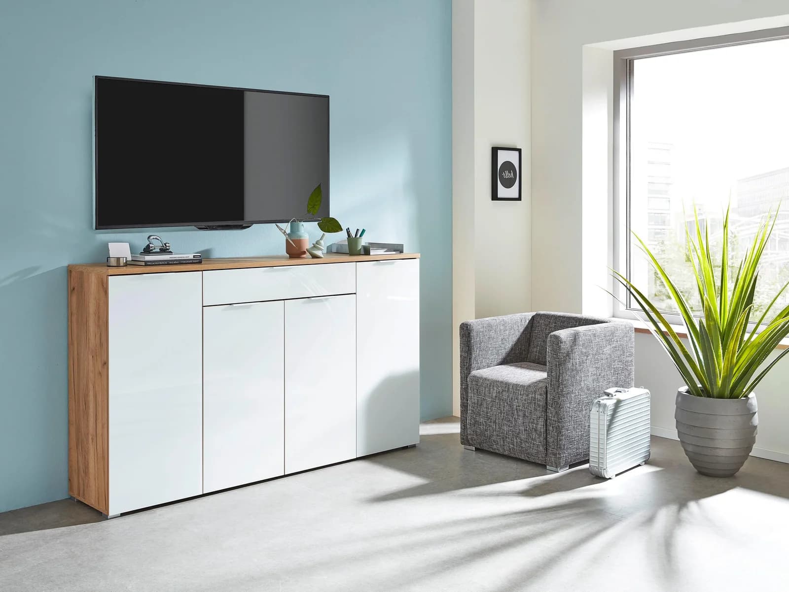 Germania Sideboard GW-Telde Weiß Eiche Glas