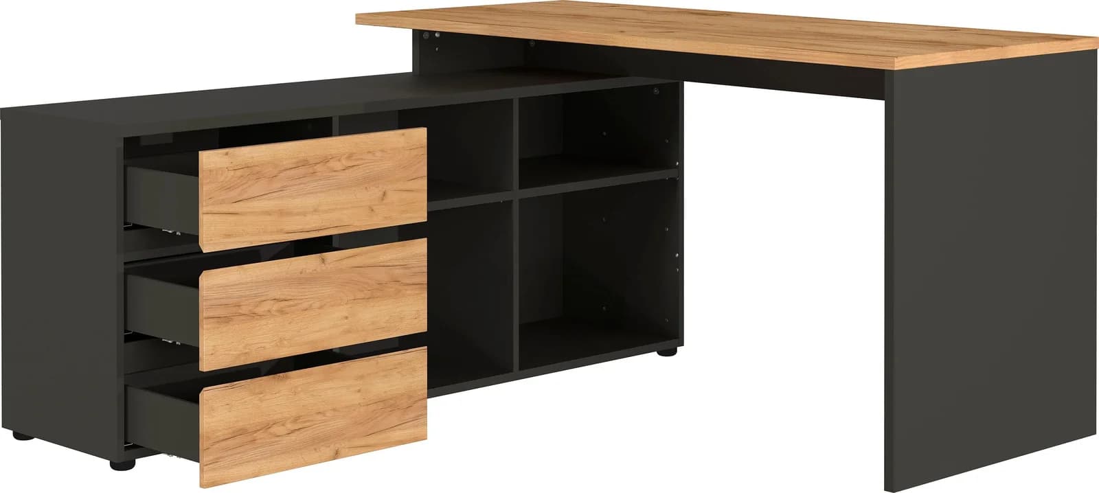 Eckschreibtisch GERMANIA Lissabon mit Sideboard Graphit Eiche