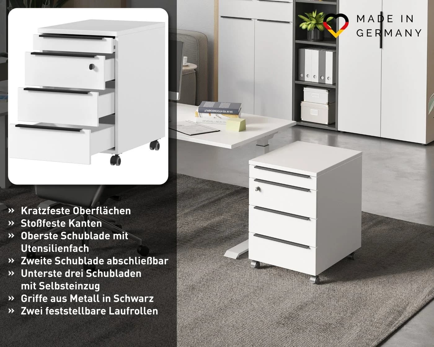 GERMANIA Rollcontainer Mailand 4 Schubladen Weiß - Bild 3