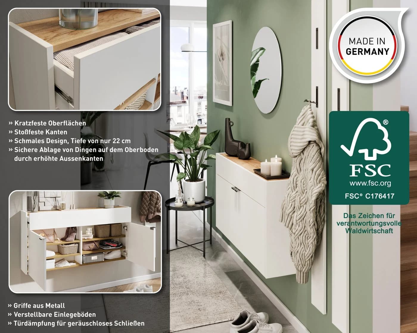GERMANIA Hängeschuhschrank Ameca Weiß Soft-Close - Bild 3