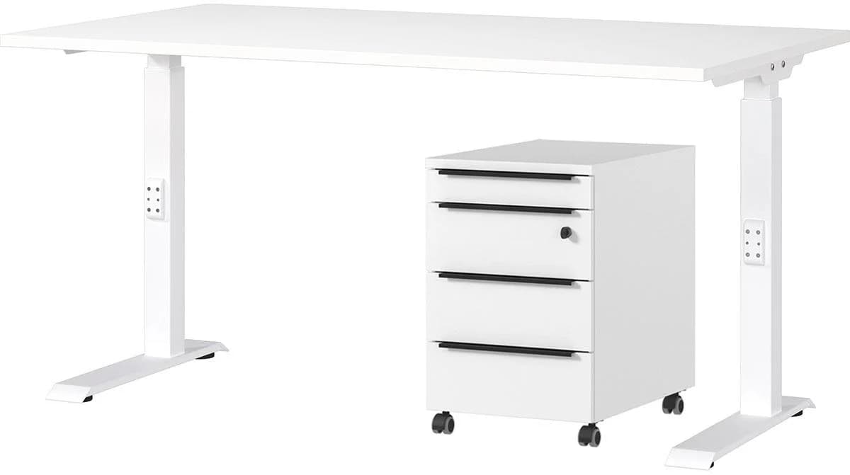 Büromöbel-Set GERMANIA Mailand Weiß Höhenverstellbar mit Rollcontainer