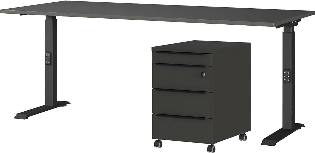 Büromöbel-Set GERMANIA Mailand mit Rollcontainer Grau