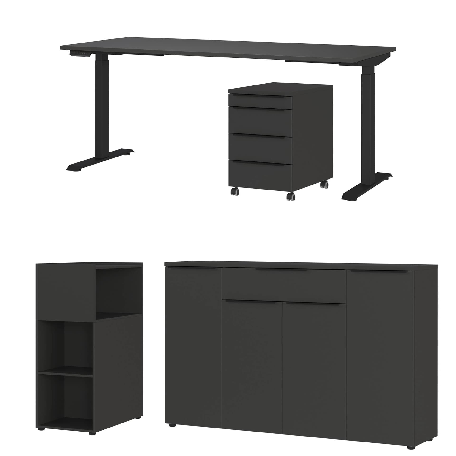 Büromöbel-Set GERMANIA Mailand Graphit Schreibtisch 180cm Metall