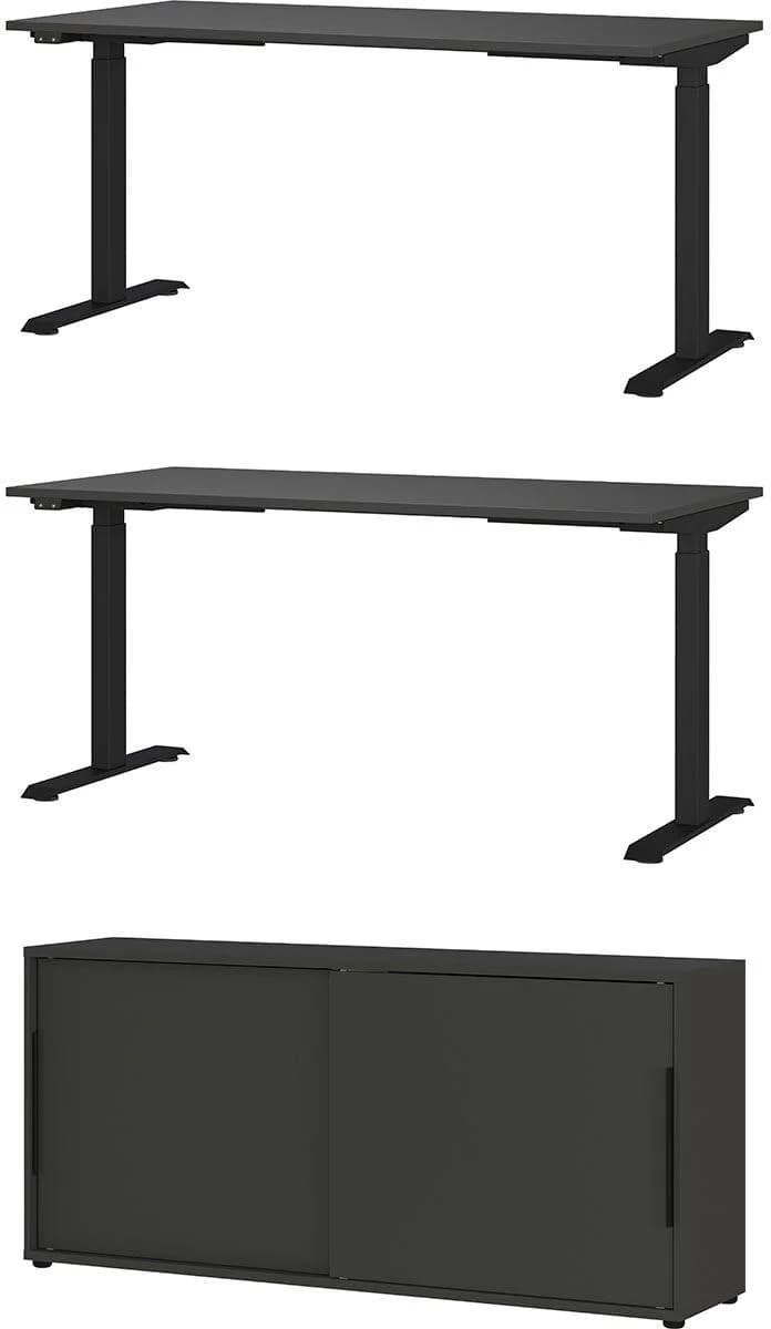 Büromöbel-Set GERMANIA Mailand Grau Metall 2 Schreibtische Schrank