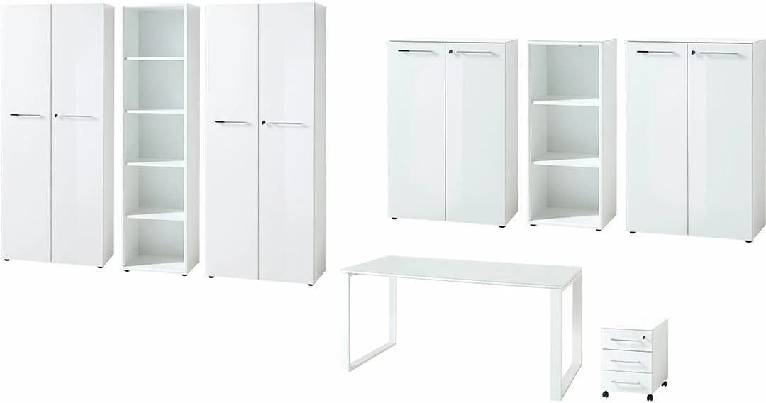 Büromöbel-Set GERMANIA GW-Monteria Weiß 8-tlg. mit Glas