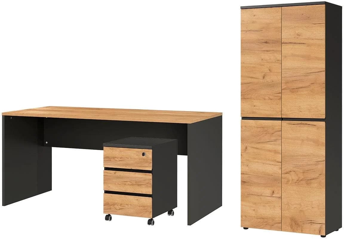 Büromöbel-Set GERMANIA Lissabon Braun Grau
