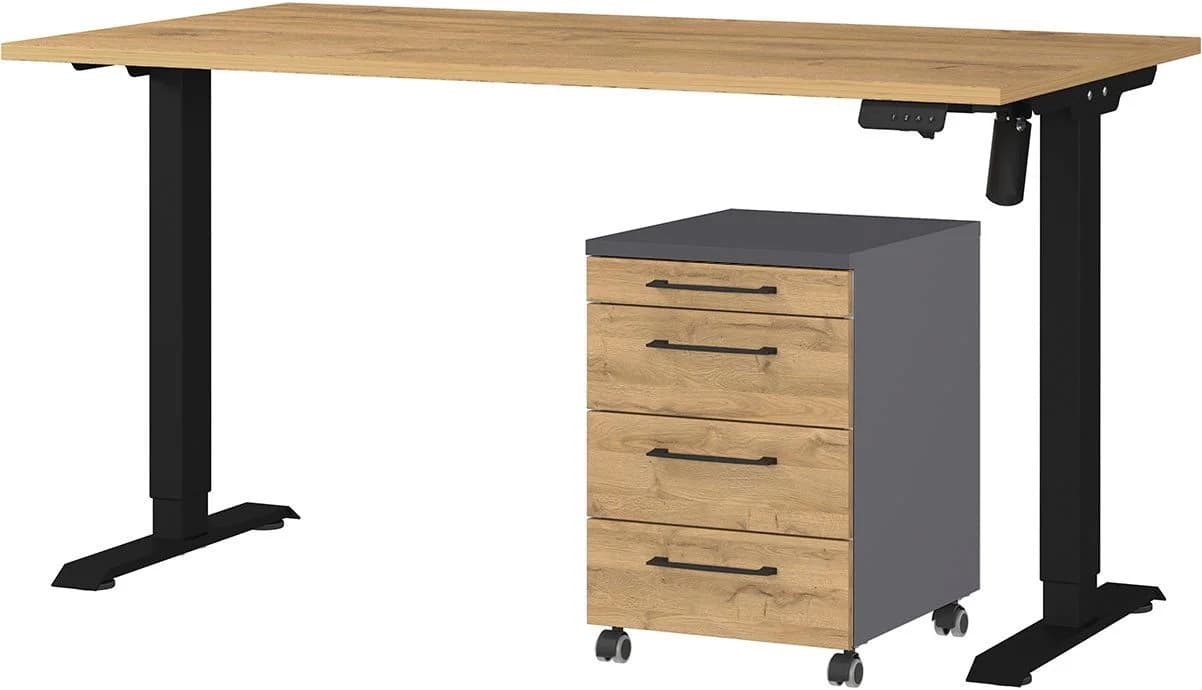 Büromöbel-Set GERMANIA Profi 3.0 mit Rollcontainer Schwarz - Bild 2