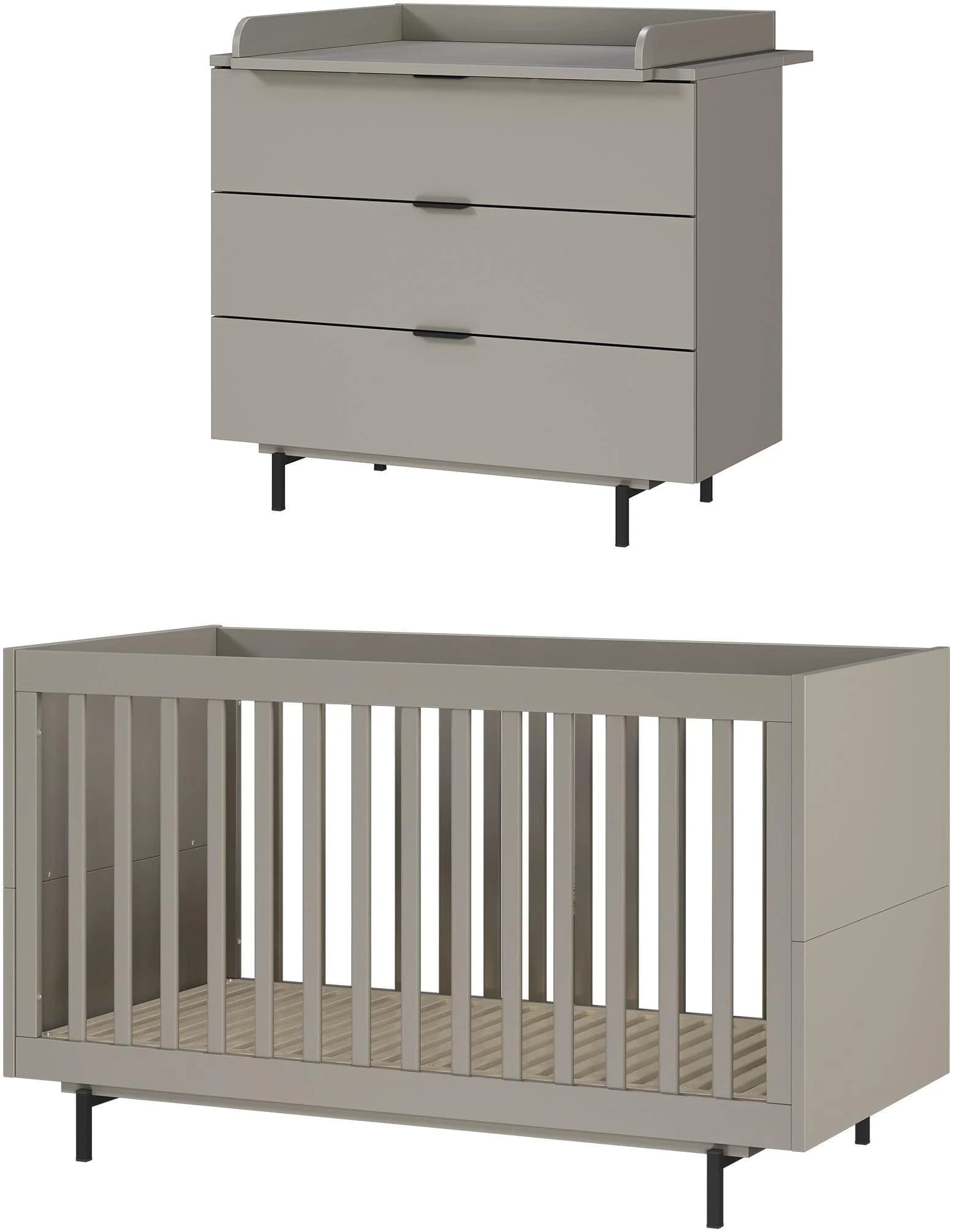 Germania Mini Tomino Babymöbel-Set Grau Mitwachsendes Kinderbett & Wickelkommode