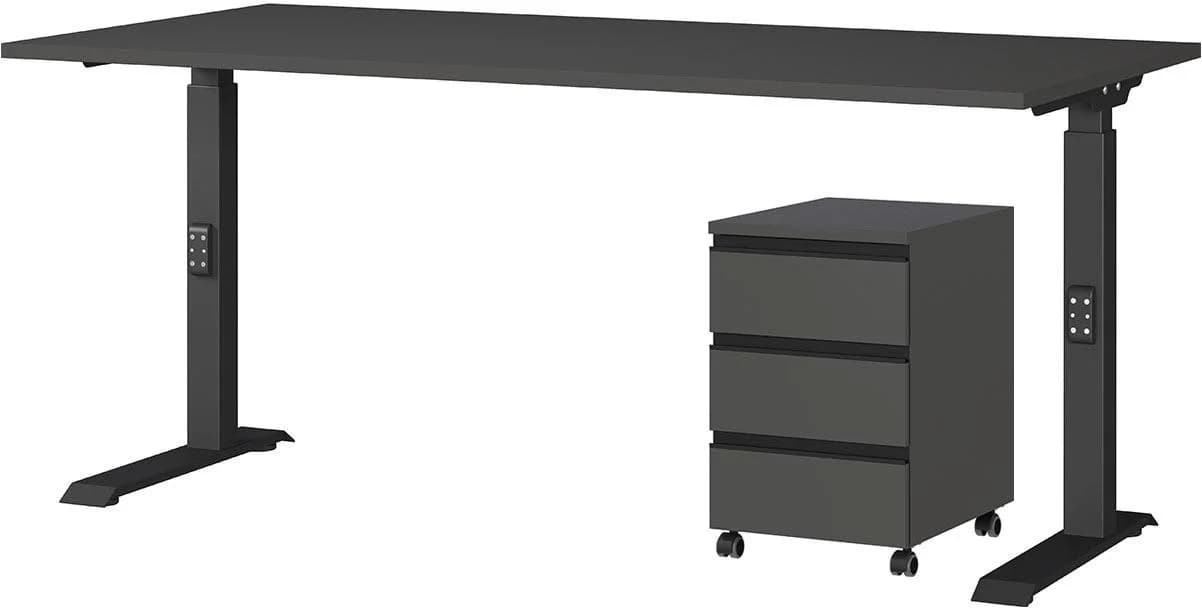 Germania Lemont Büromöbel-Set Grau Höhenverstellbar mit Rollcontainer