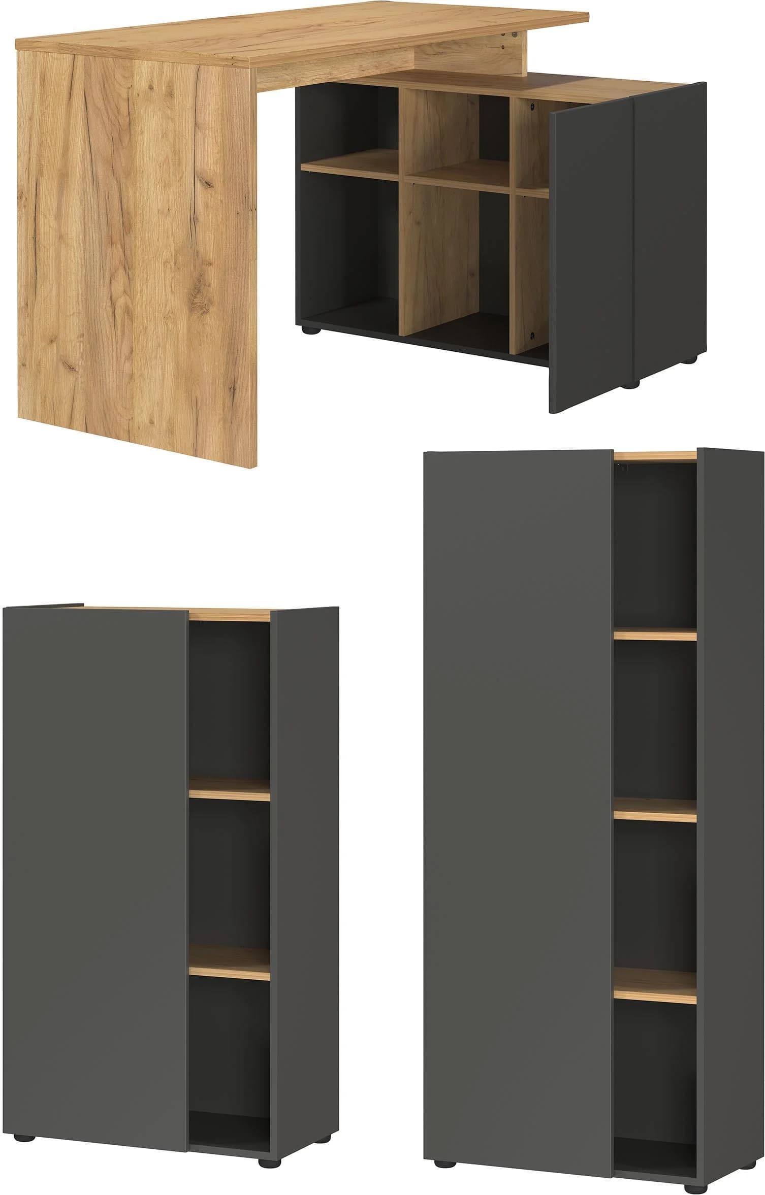 Germania Adrano Büromöbel-Set Eckschreibtisch mit Sideboard Grau Eiche