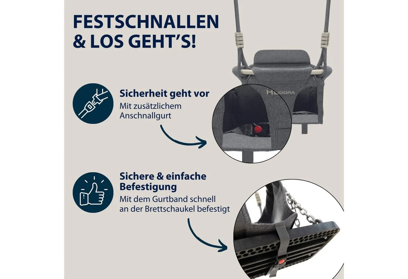 Hudora Babyschaukel Aufsatz Toddler Grau - Sicherer Schaukelaufsatz mit Gurt - Bild 3