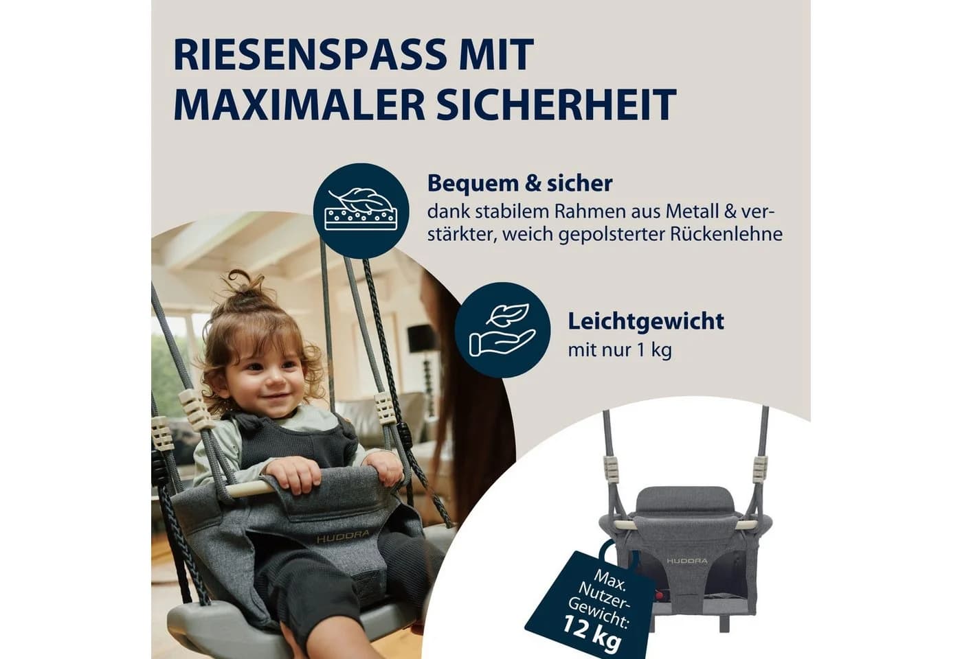 Hudora Babyschaukel Aufsatz Toddler Grau - Sicherer Schaukelaufsatz mit Gurt - Bild 4